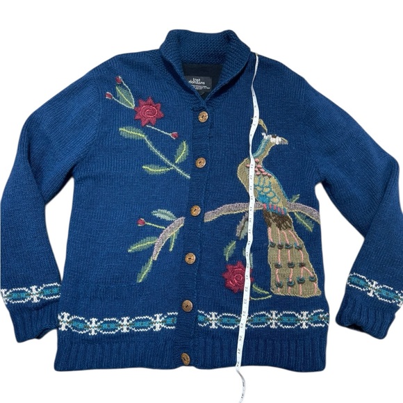 Lost Horizons Wool Peacock Handcrafted Sweater Jacket Womens L Fleece Lined Boho - Picture 5 of 12